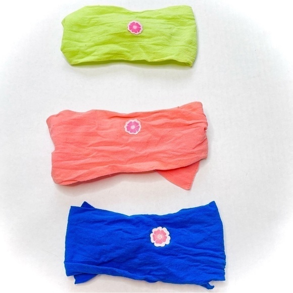 BABY Bling Bows Stretchy Nylon Bow Knot 3 Bows in Coral Royal Blue and Green - Picture 2 of 2